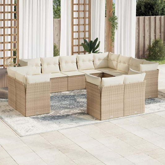 Set Divani da Giardino 12 pz con Cuscini Beige in Polyrattan - homemem39
