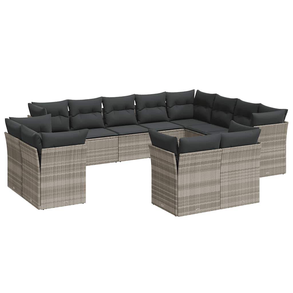 Set Divano Giardino 12 pz con Cuscini Grigio Chiaro Polyrattan - homemem39