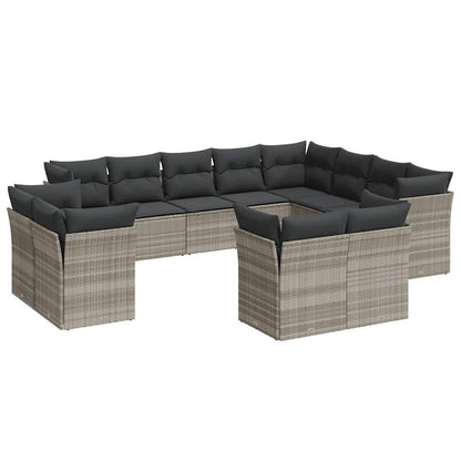 Set Divano Giardino 12 pz con Cuscini Grigio Chiaro Polyrattan - homemem39