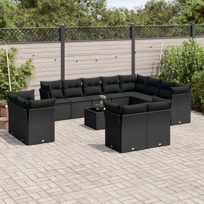 Set Divani da Giardino 13pz con Cuscini Nero in Polyrattan - homemem39