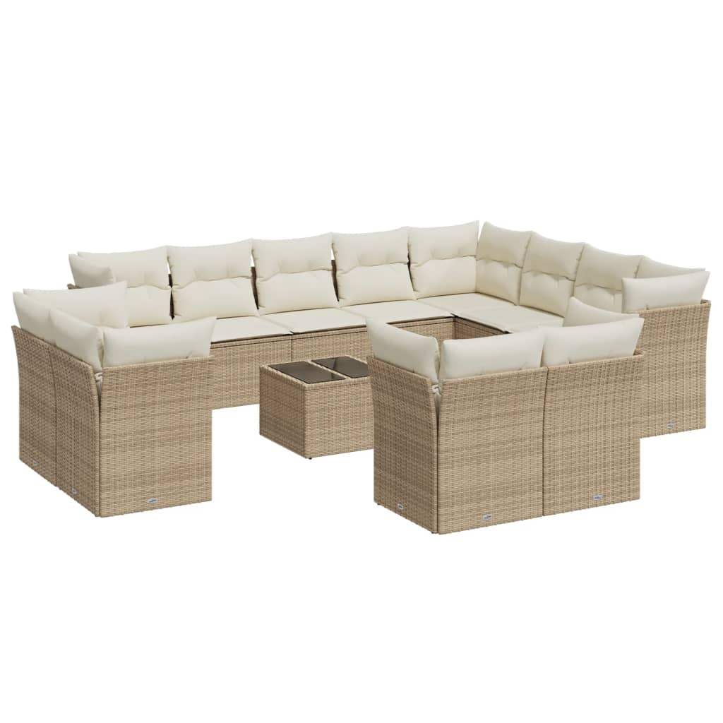 Set Divano da Giardino 13 pz con Cuscini Beige in Polyrattan - homemem39