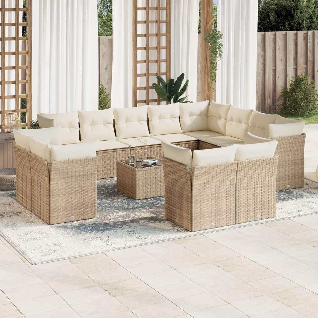 Set Divano da Giardino 13 pz con Cuscini Beige in Polyrattan - homemem39