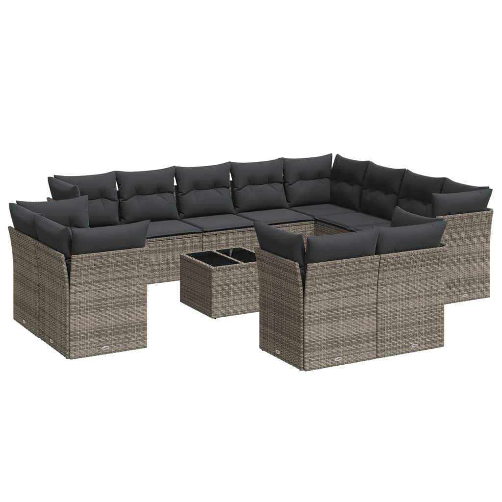 Set Divani da Giardino 13 pz con Cuscini Grigio in Polyrattan - homemem39