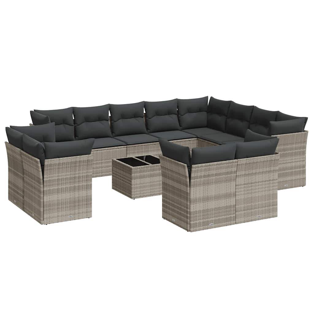 Set Divani Giardino 13 pz con Cuscini Grigio Chiaro Polyrattan - homemem39