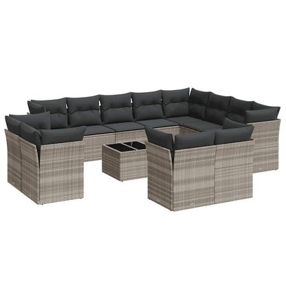 Set Divani Giardino 13 pz con Cuscini Grigio Chiaro Polyrattan - homemem39