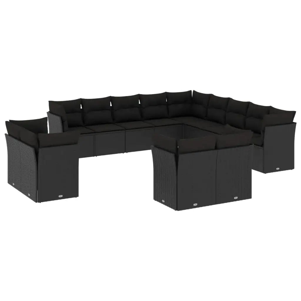 Set Divani da Giardino 13pz con Cuscini Nero in Polyrattan - homemem39