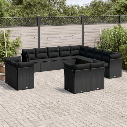 Set Divani da Giardino 13pz con Cuscini Nero in Polyrattan - homemem39
