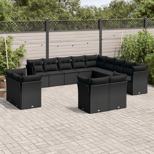 Set Divani da Giardino 13pz con Cuscini Nero in Polyrattan - homemem39