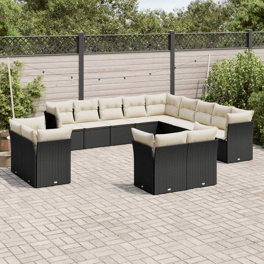 Set Divani da Giardino 13pz con Cuscini Nero in Polyrattan - homemem39