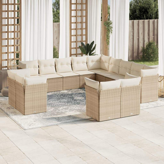 Set Divano da Giardino 13 pz con Cuscini Beige in Polyrattan - homemem39
