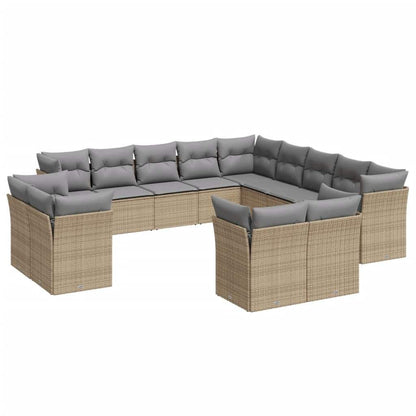 Set Divano da Giardino 13 pz con Cuscini Beige in Polyrattan - homemem39