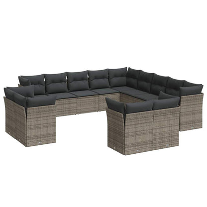 Set Divani da Giardino 13 pz con Cuscini Grigio in Polyrattan - homemem39