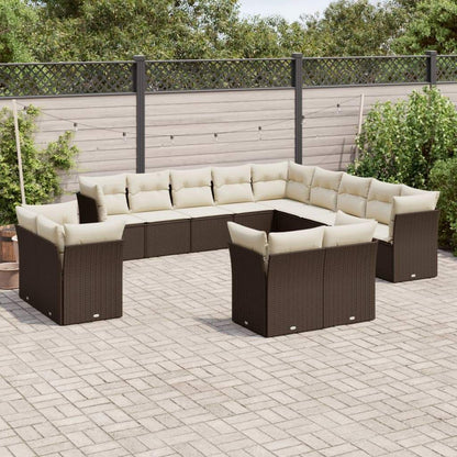 Set Divani da Giardino 13 pz con Cuscini Marrone in Polyrattan - homemem39