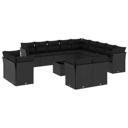 Set Divani da Giardino 14pz con Cuscini in Polyrattan Nero - homemem39