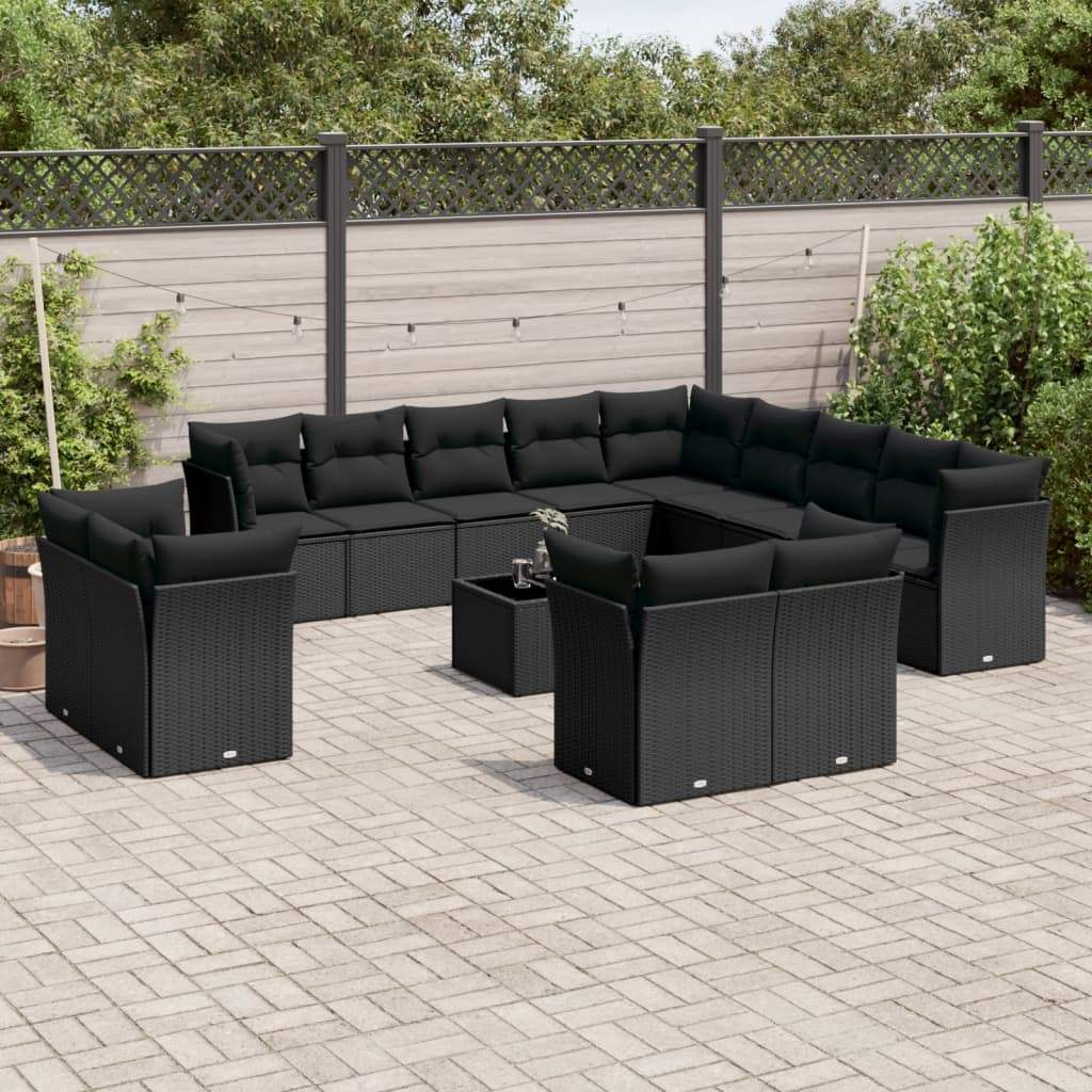 Set Divani da Giardino 14pz con Cuscini in Polyrattan Nero - homemem39