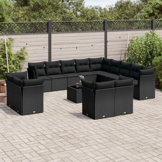 Set Divani da Giardino 14pz con Cuscini in Polyrattan Nero - homemem39