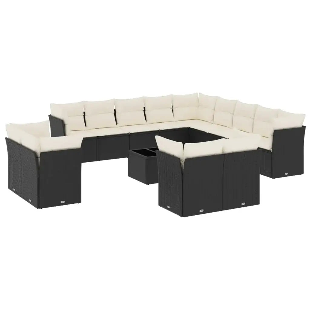Set Divani da Giardino 14pz con Cuscini in Polyrattan Nero - homemem39