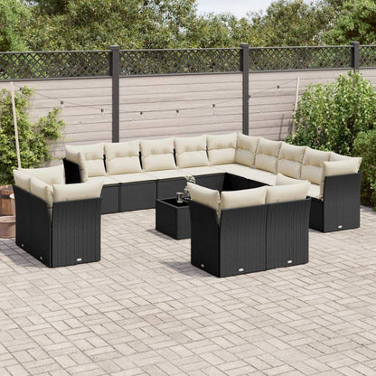 Set Divani da Giardino 14pz con Cuscini in Polyrattan Nero - homemem39