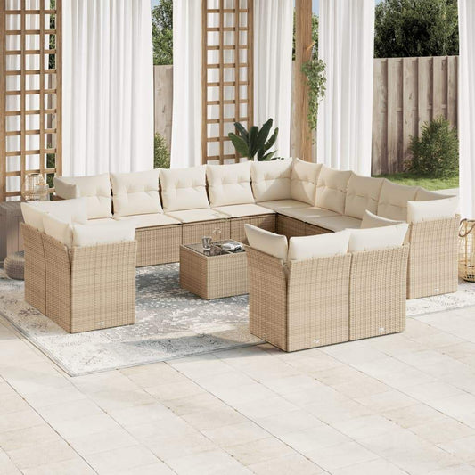 Set Divani da Giardino 14pz con Cuscini in Polyrattan Beige - homemem39
