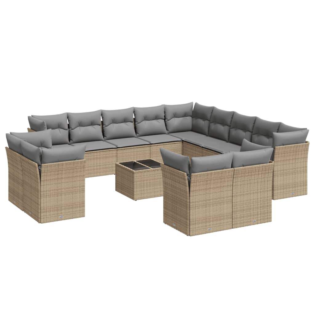 Set Divani da Giardino 14pz con Cuscini in Polyrattan Beige - homemem39
