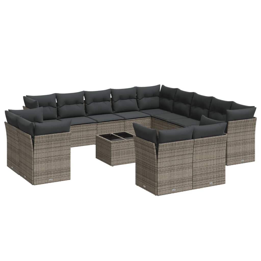 Set Divani da Giardino 14pz con Cuscini in Polyrattan Grigio - homemem39