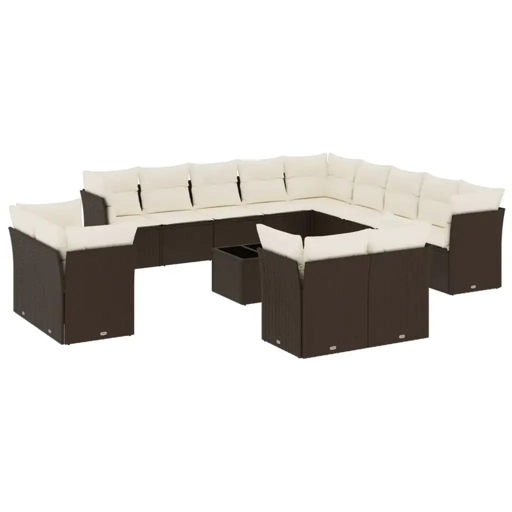 Set Divani da Giardino 14pz con Cuscini in Polyrattan Marrone - homemem39
