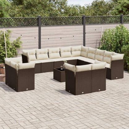 Set Divani da Giardino 14pz con Cuscini in Polyrattan Marrone - homemem39