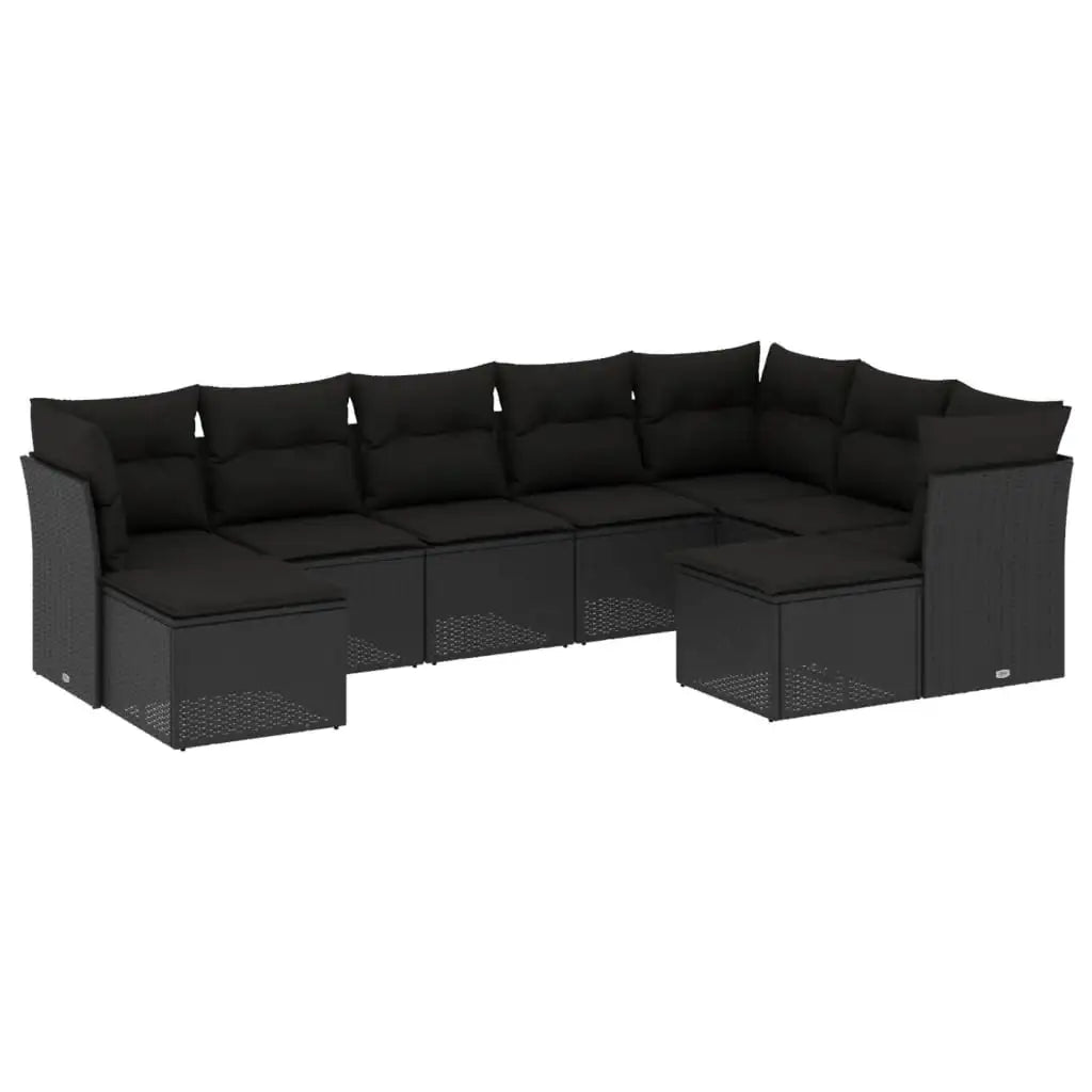 Set Divani da Giardino 9 pz con Cuscini Nero in Polyrattan - homemem39