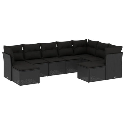 Set Divani da Giardino 9 pz con Cuscini Nero in Polyrattan - homemem39