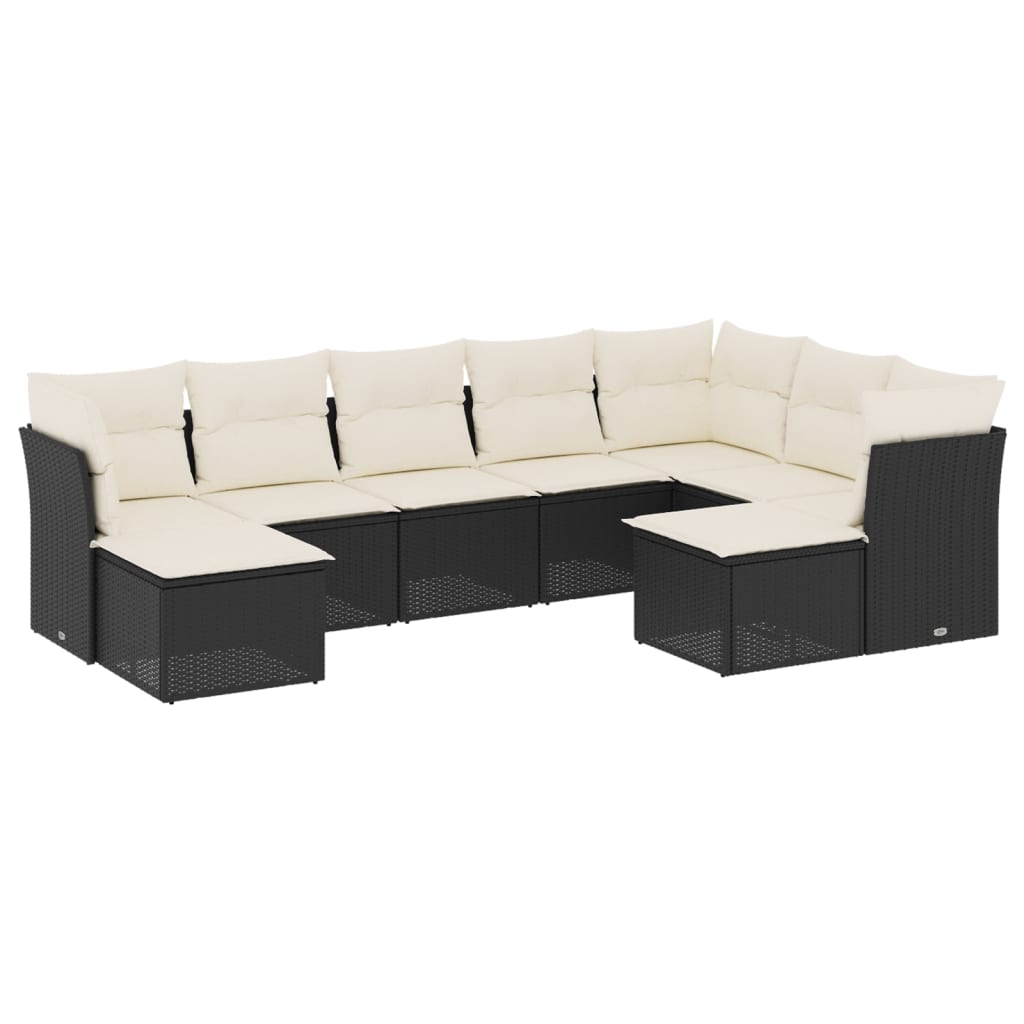 Set Divani da Giardino 9 pz con Cuscini Nero in Polyrattan