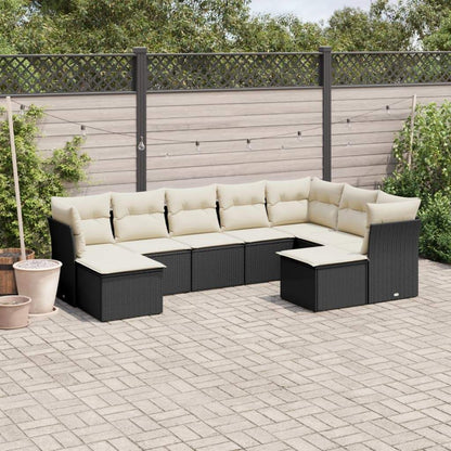 Set Divani da Giardino 9 pz con Cuscini Nero in Polyrattan - homemem39