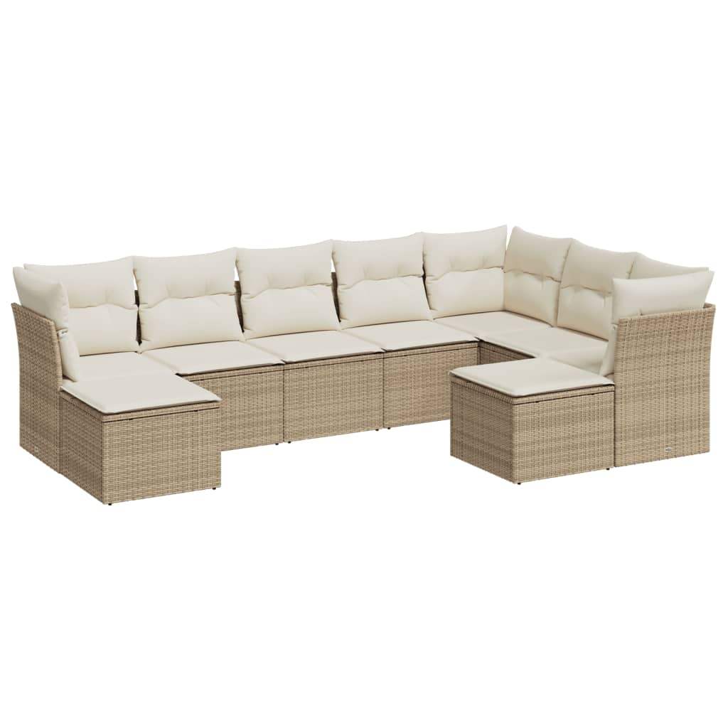 Set Divano da Giardino 9 pz con Cuscini Beige in Polyrattan - homemem39