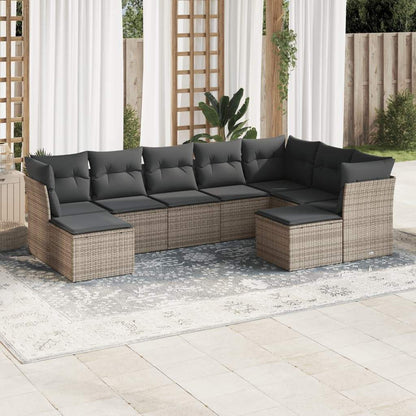 Set Divano da Giardino 9 pz con Cuscini Grigio in Polyrattan - homemem39