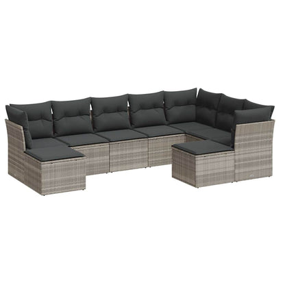 Set Divano da Giardino 9pz con Cuscini grigio chiaro Polyrattan
