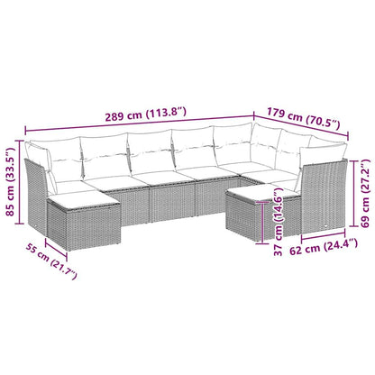 Set Divano da Giardino 9pz con Cuscini Grigio Chiaro Polyrattan - homemem39