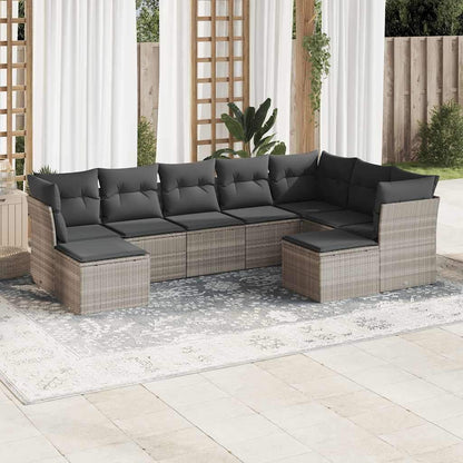 Set Divano da Giardino 9pz con Cuscini Grigio Chiaro Polyrattan - homemem39