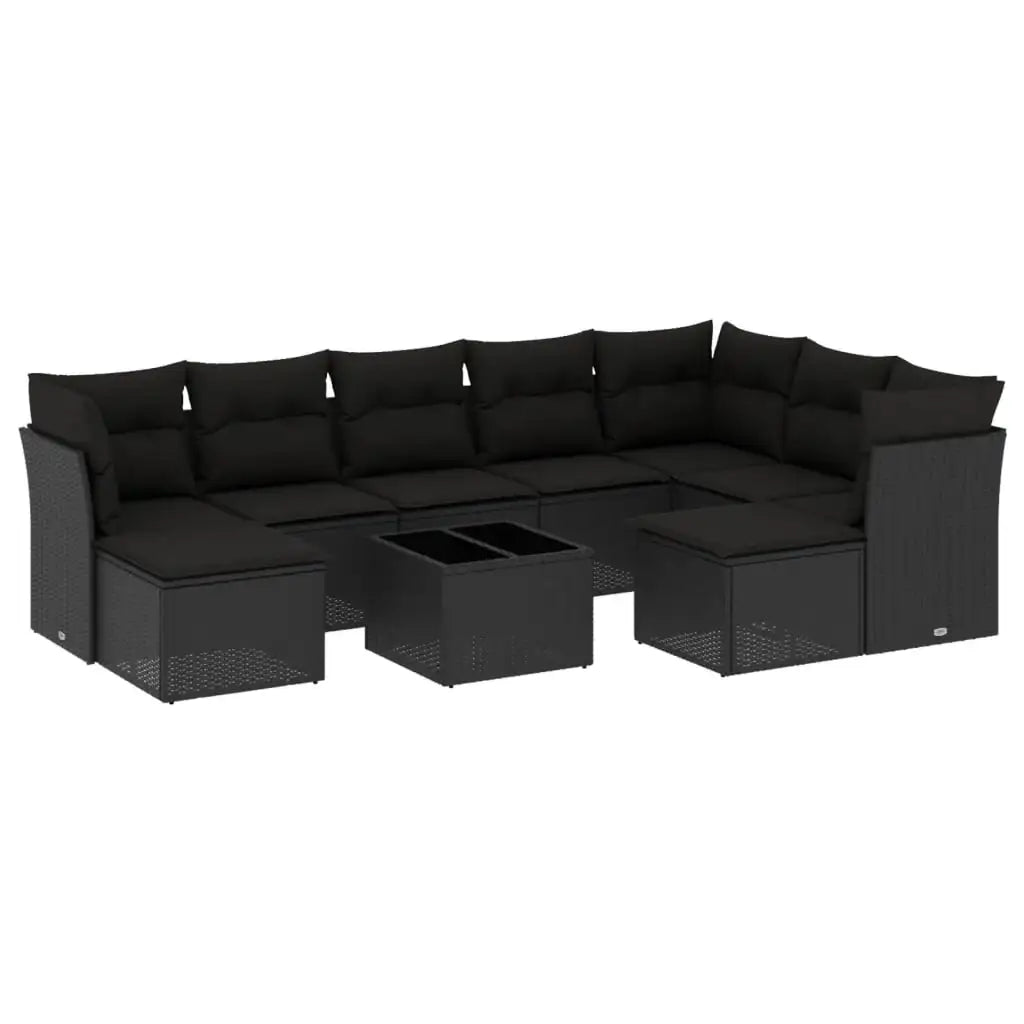 Set Divani da Giardino 10pz con Cuscini in Polyrattan Nero - homemem39