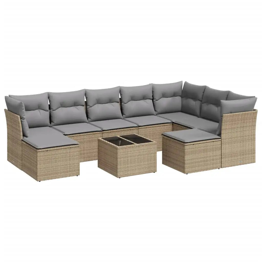 Set Divano da Giardino 10 pz con Cuscini Beige in Polyrattan - homemem39