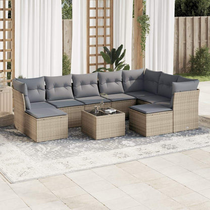 Set Divano da Giardino 10 pz con Cuscini Beige in Polyrattan - homemem39