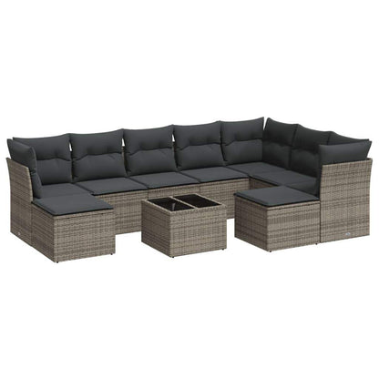 Set Divano da Giardino 10 pz con Cuscini Grigio in Polyrattan - homemem39