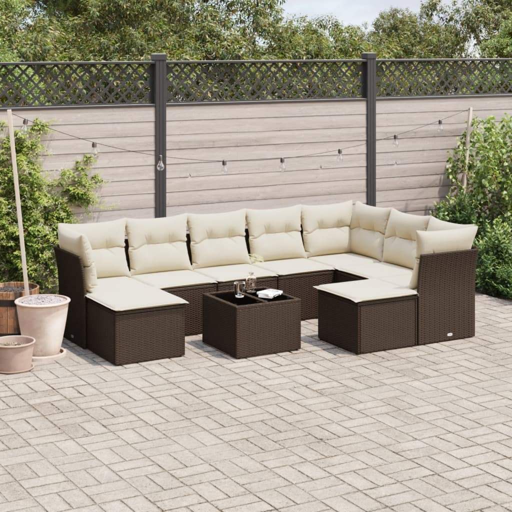 Set Divani da Giardino 10pz con Cuscini in Polyrattan Marrone - homemem39