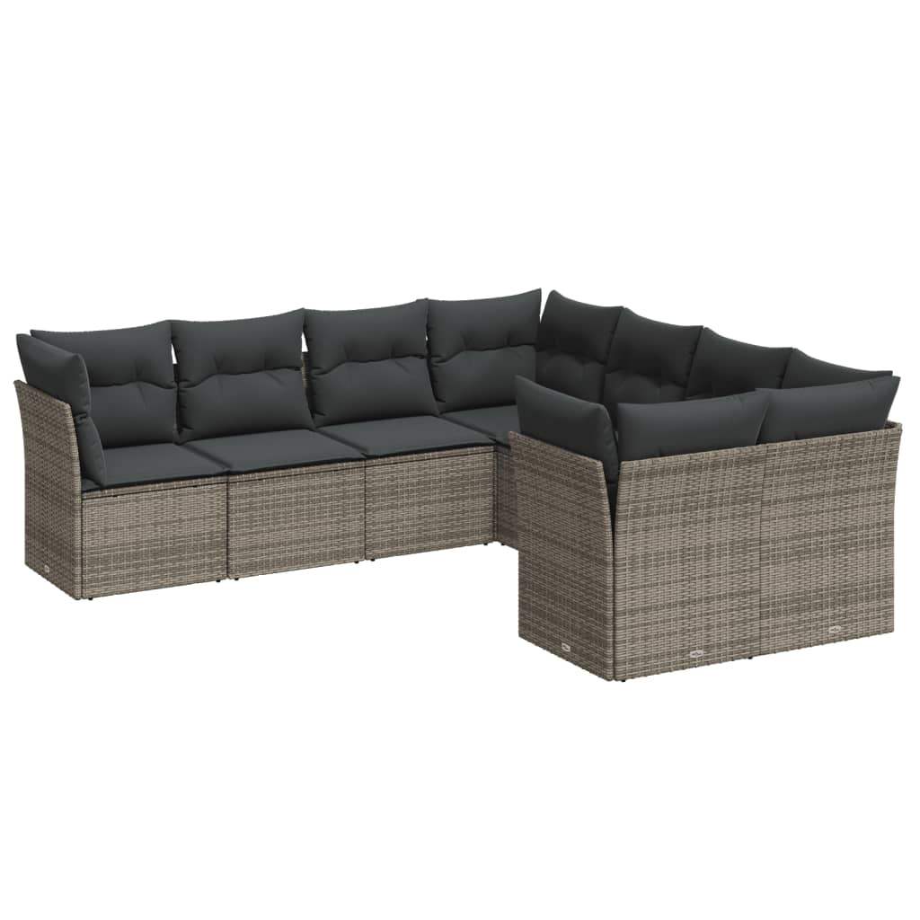 Set Divano da Giardino 8 pz con Cuscini Grigio in Polyrattan - homemem39