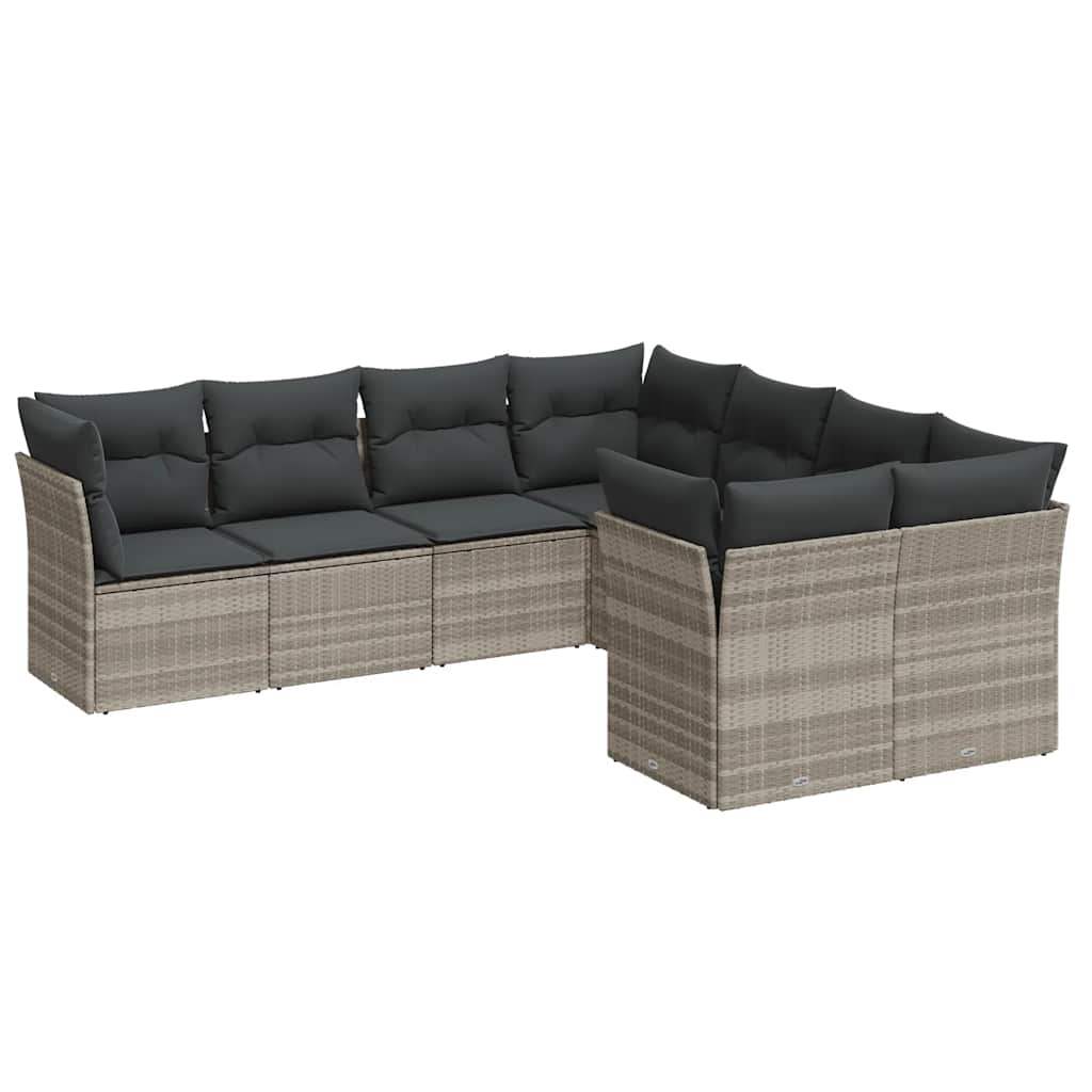 Set Divano da Giardino 8pz con Cuscini Grigio Chiaro Polyrattan - homemem39
