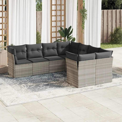 Set Divano da Giardino 8pz con Cuscini Grigio Chiaro Polyrattan - homemem39