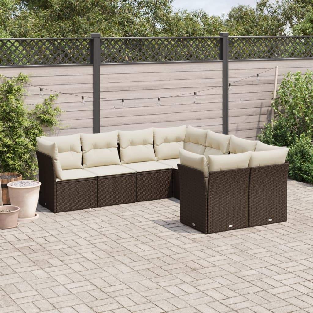 Set Divani da Giardino 8 pz con Cuscini Marrone in Polyrattan - homemem39
