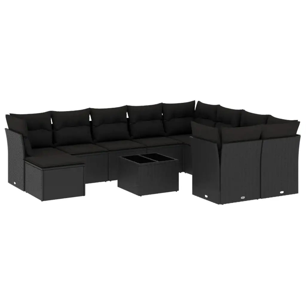 Set Divani da Giardino 11 pz con Cuscini in Polyrattan Nero - homemem39
