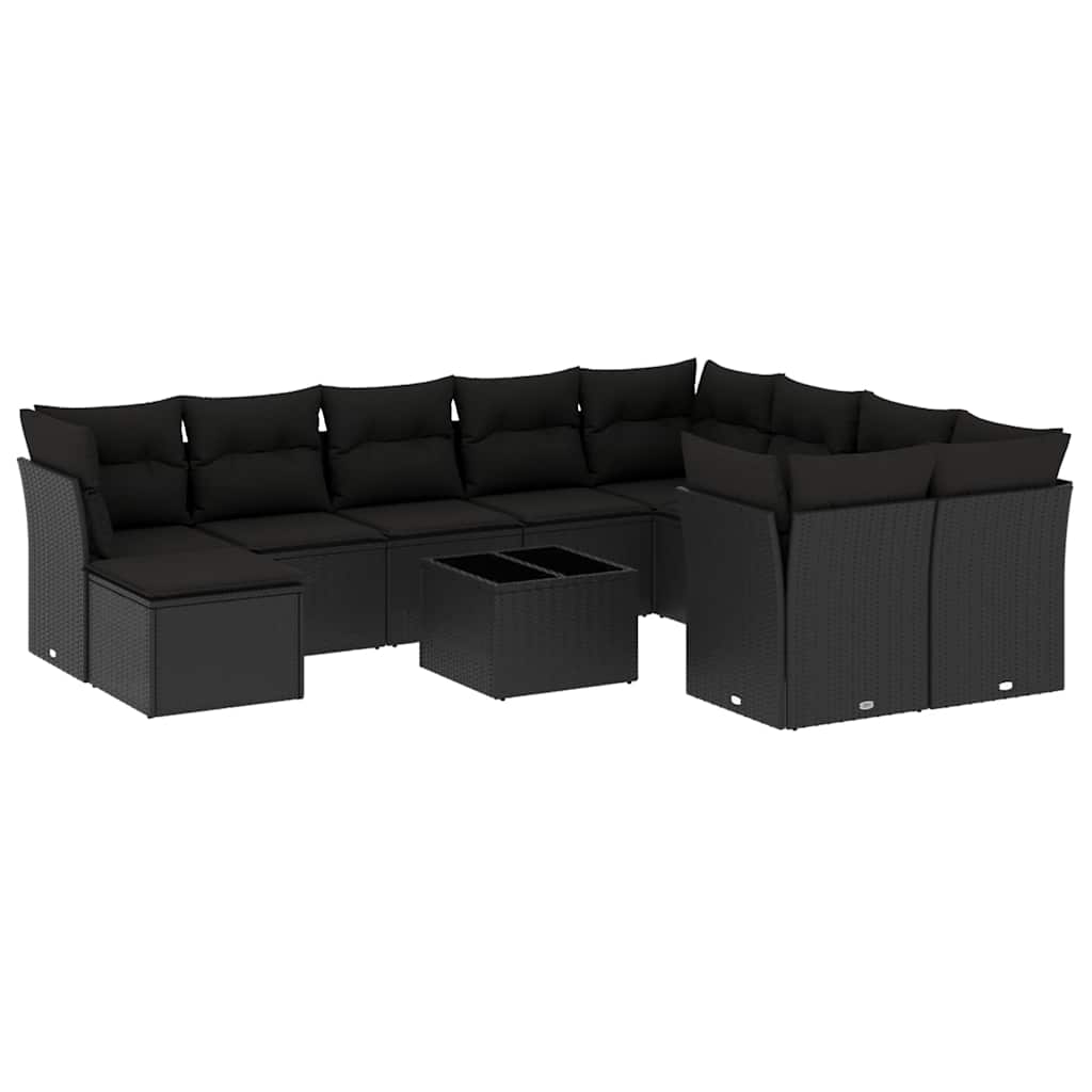 Set Divani da Giardino 11 pz con Cuscini in Polyrattan Nero