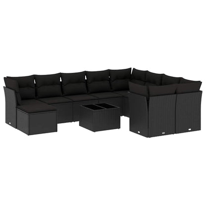 Set Divani da Giardino 11 pz con Cuscini in Polyrattan Nero