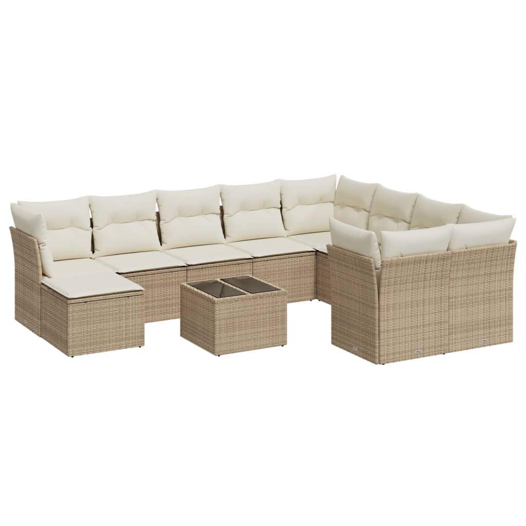 Set Divani da Giardino 11 pz con Cuscini Beige in Polyrattan - homemem39
