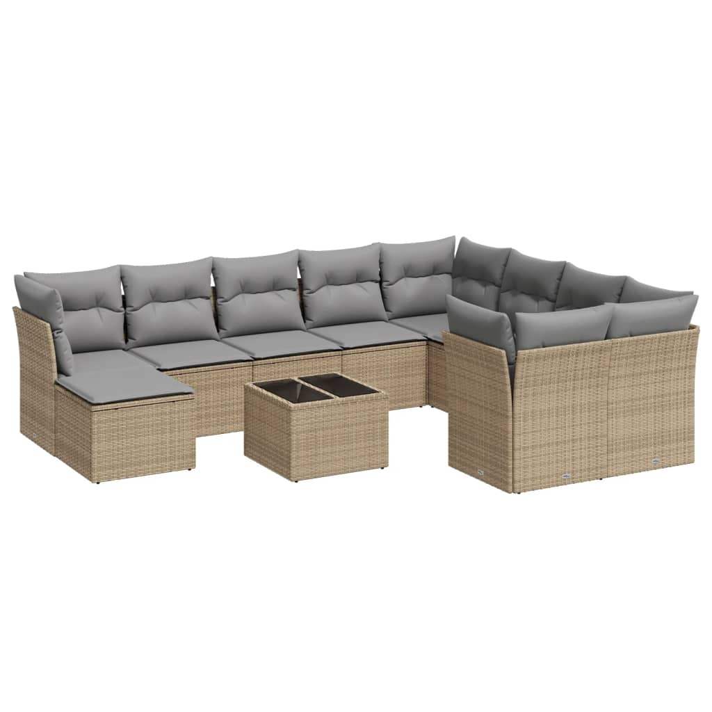 Set Divani da Giardino 11 pz con Cuscini Beige in Polyrattan - homemem39